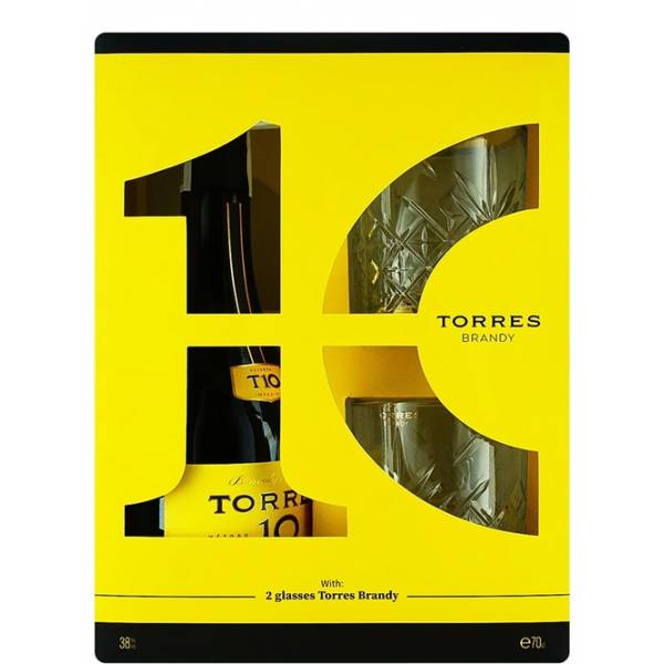 Бренди Torres 10 лет 0.7л + 2 стакана