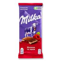 Шоколад молочный Milka малина и крем 90г