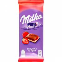 Шоколад Milka молочный с начинкой клубника и крем 90г
