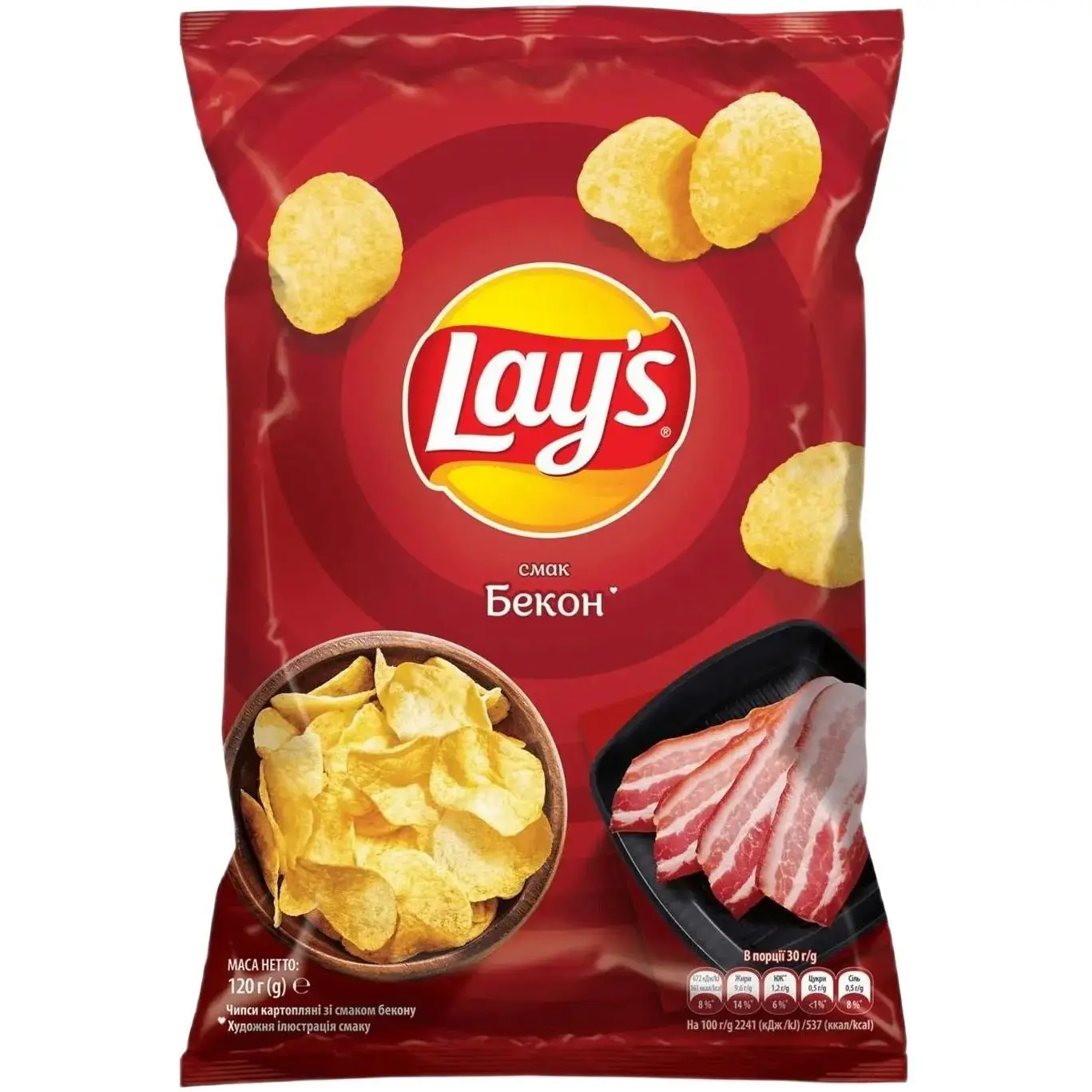 Чипси Lay's зі смаком бекону 120г