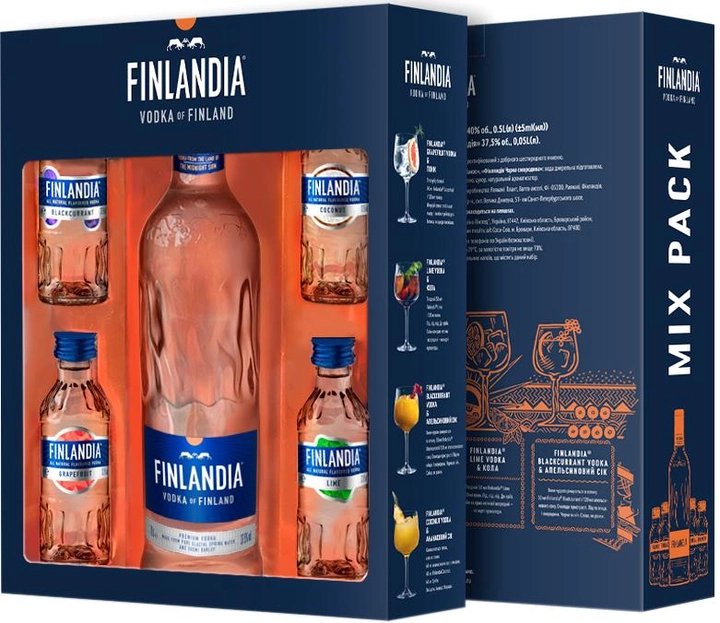 Горілка Finlandia 40% 0,5л + 4 смакові мініатюри